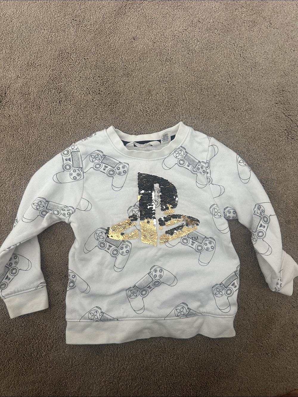 Kids White H&M Silver/Gold Sequin PlayStation Logo Sweatshirt